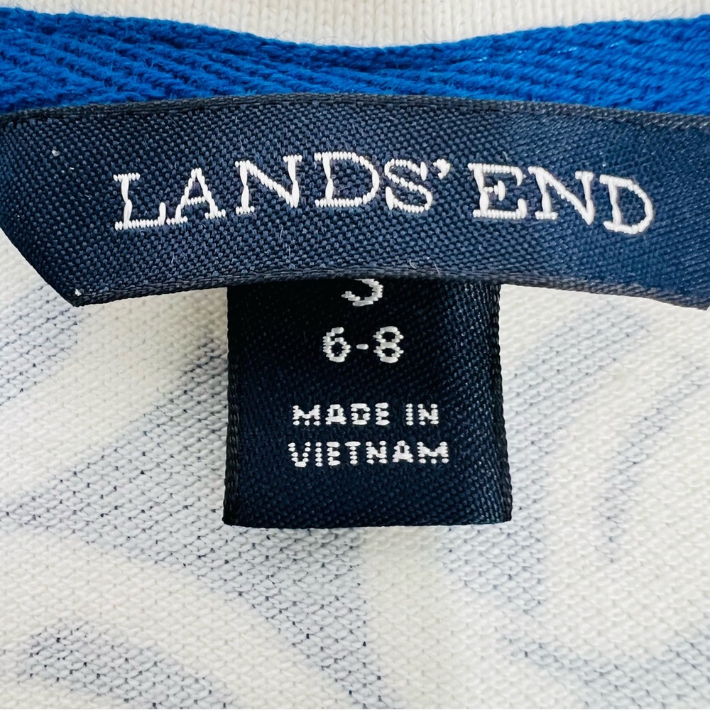 Lands' End Fedora Print Blue & White Pique Knit Polo Shirt Size Small (6-8) - Picture 6 of 17